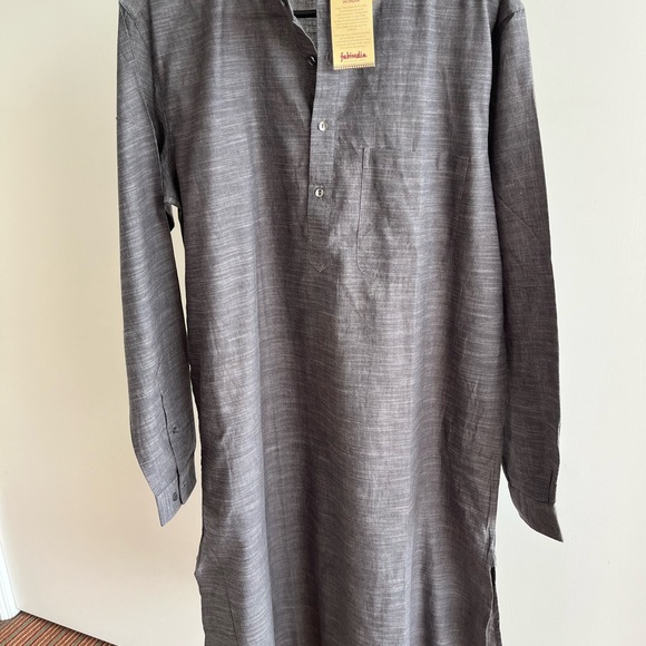 NWT FABINDIA Men's Slate Gray Khadi Woven Cotton Nehru Kurta Sz 38 Comfort M / L - Picture 7 of 9